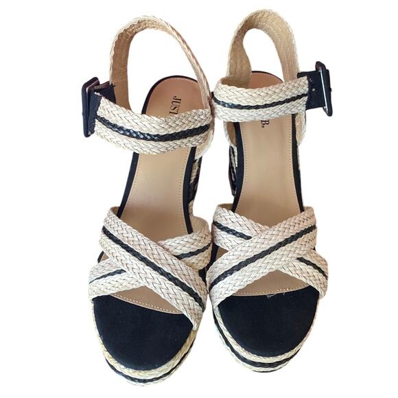 Stripe Espadrille Platform Sandals Womens 9.5 Brown Wedge Heel Open Toe Ladies - Picture 4 of 8